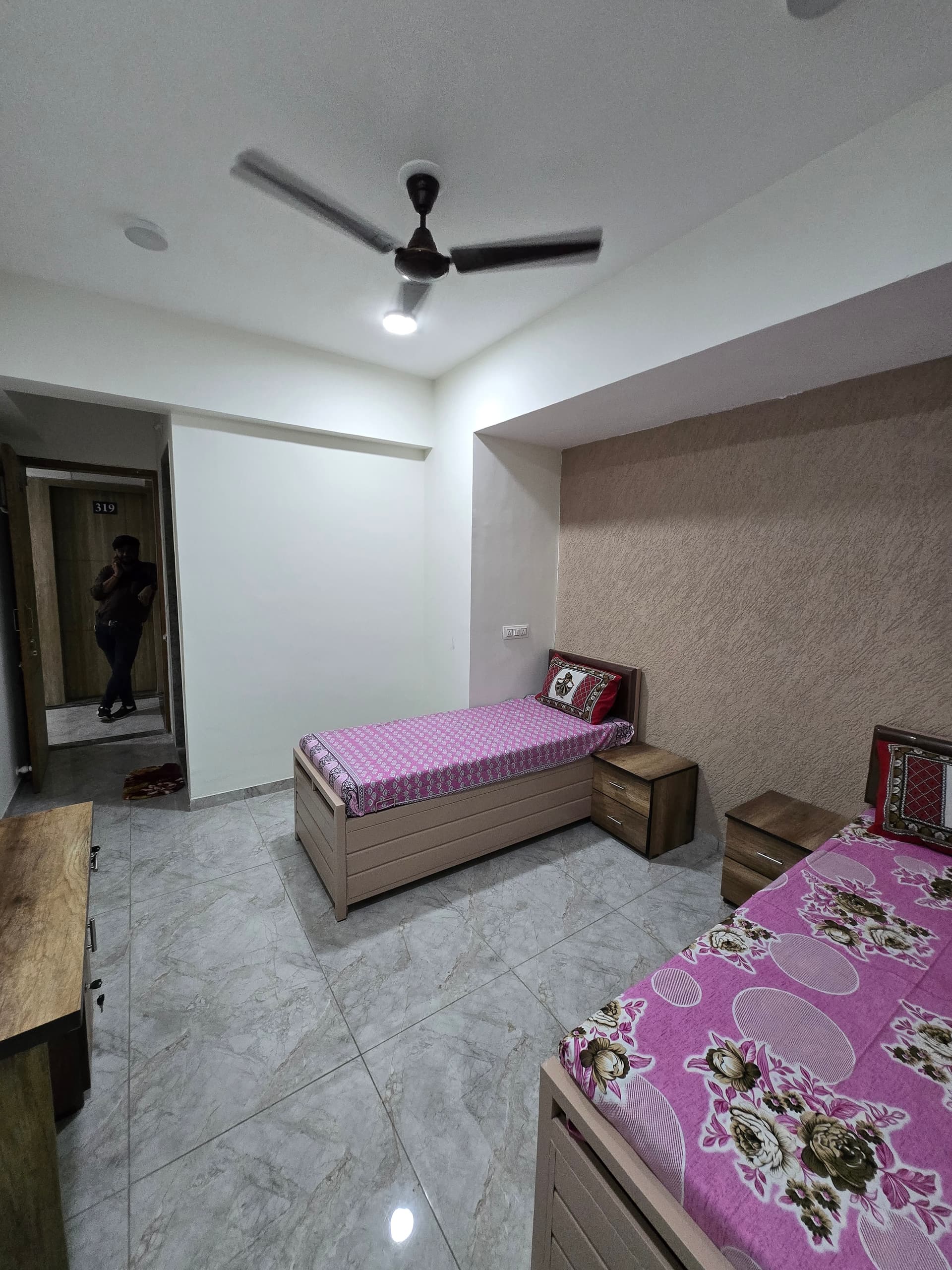 A.C. double sharing room at Mansarovar Girls PG, opposite GLS University, Navrangpura, Ahmedabad